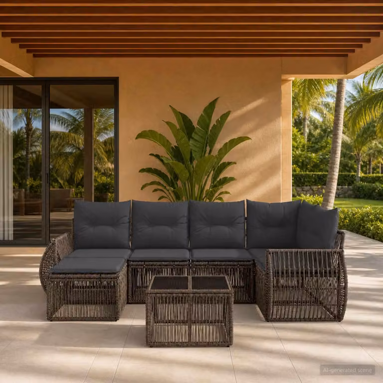 Maison Exclusive - Set da giardino composto da 7 pezzi. Divano e poltrone in rattan sintetico, colore grigio e grigio scuro