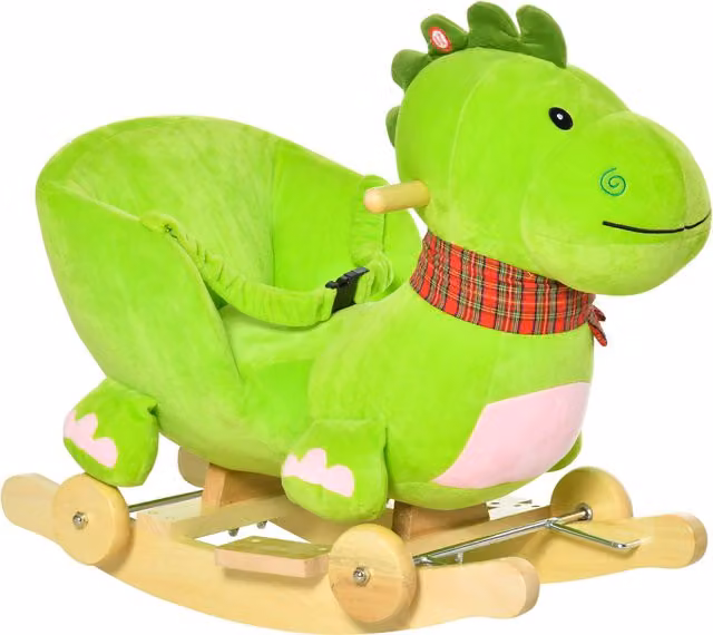 Cavalluccio a Dondolo Drago HOMCOM in Legno e Peluche Verde per Bambini