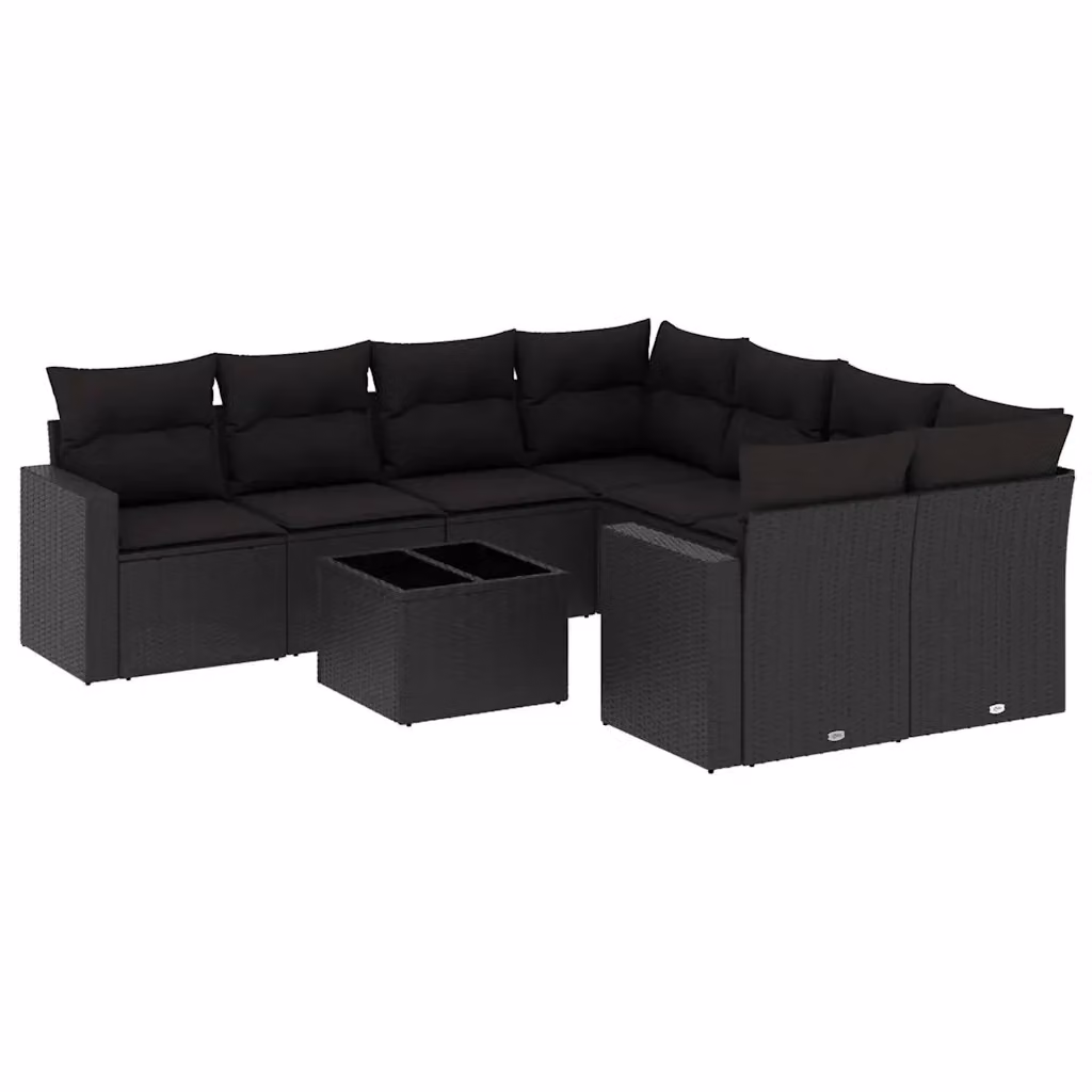 Set di divani da giardino vidaXL in polyrattan nero con 9 pezzi e cuscini inclusi – 2