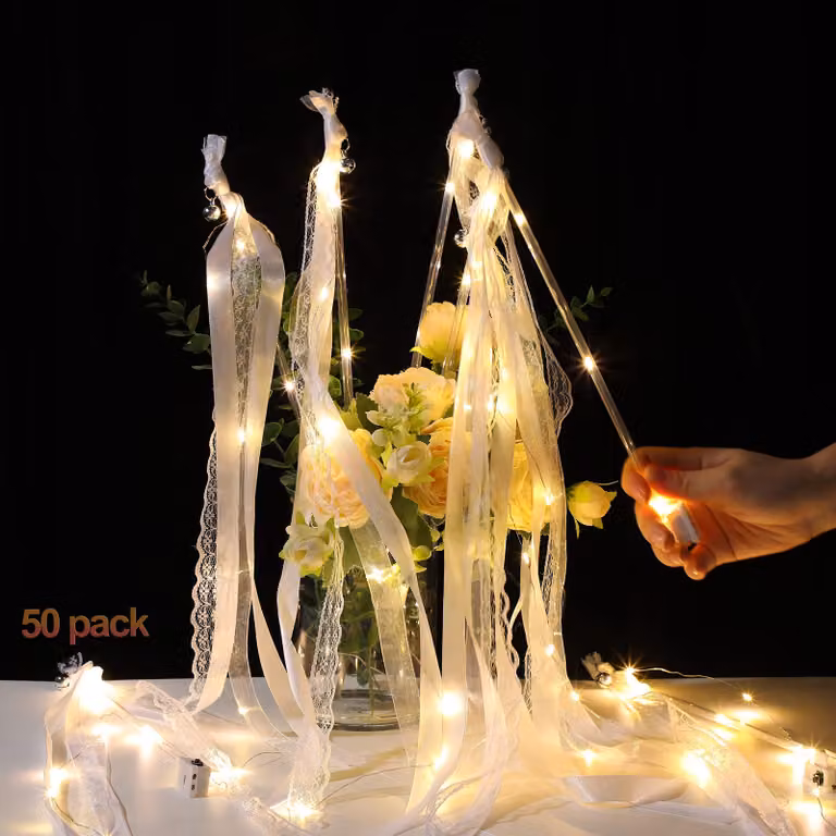 Bastoncini luminosi a LED per matrimoni, confezione da 50 pezzi, luce bianca calda, set di bastoncini luminosi