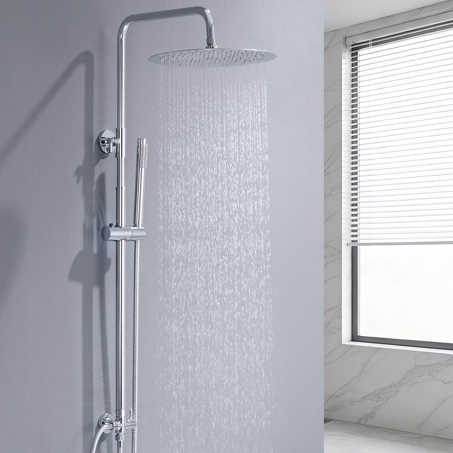 Colonna doccia senza miscelatore, soffione a pioggia 30x30 cm, acciaio inossidabile, altezza regolabile