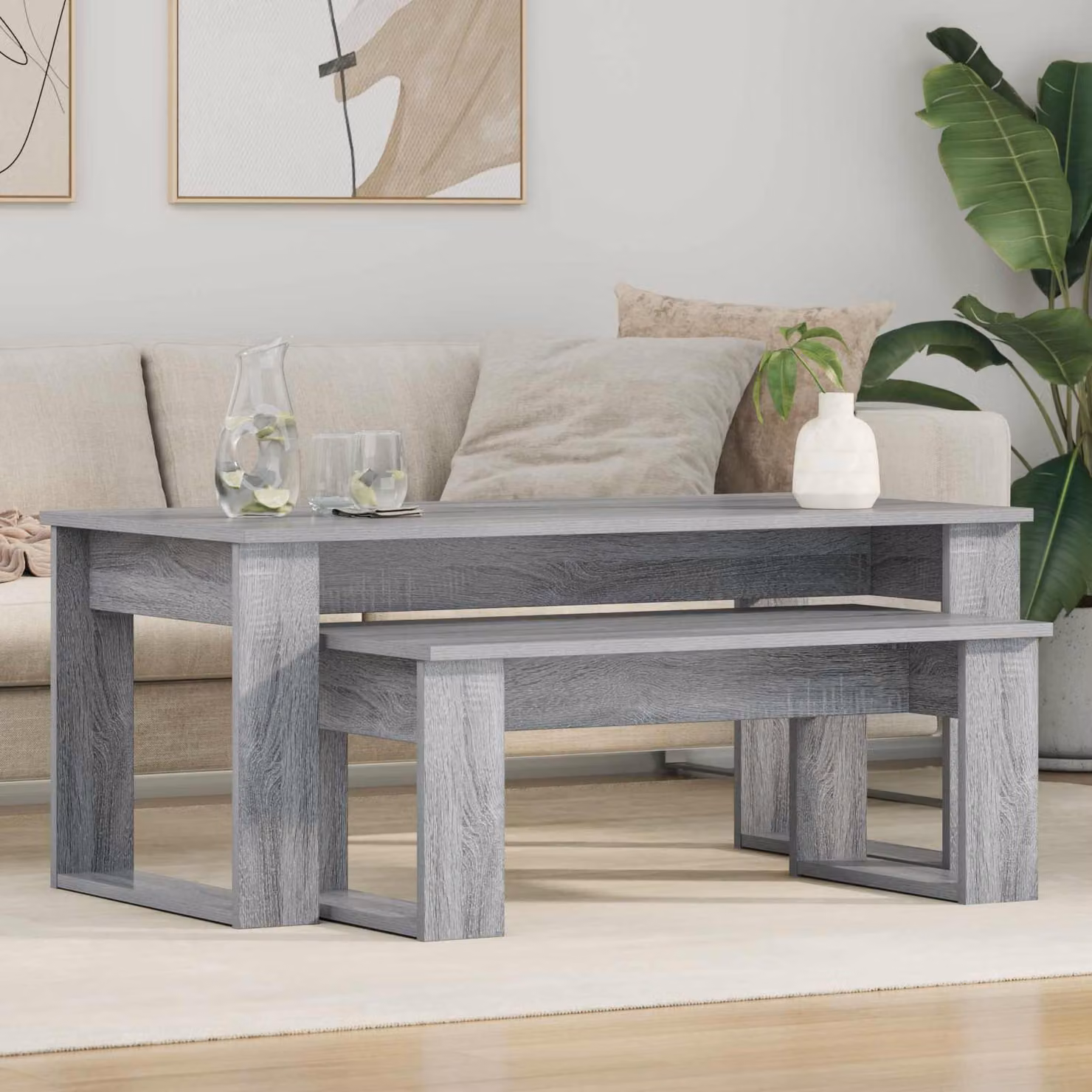 Set di 2 tavolini da caffè moderni vidaXL in colore grigio, L/P/H: 100 x 50 x 42 cm