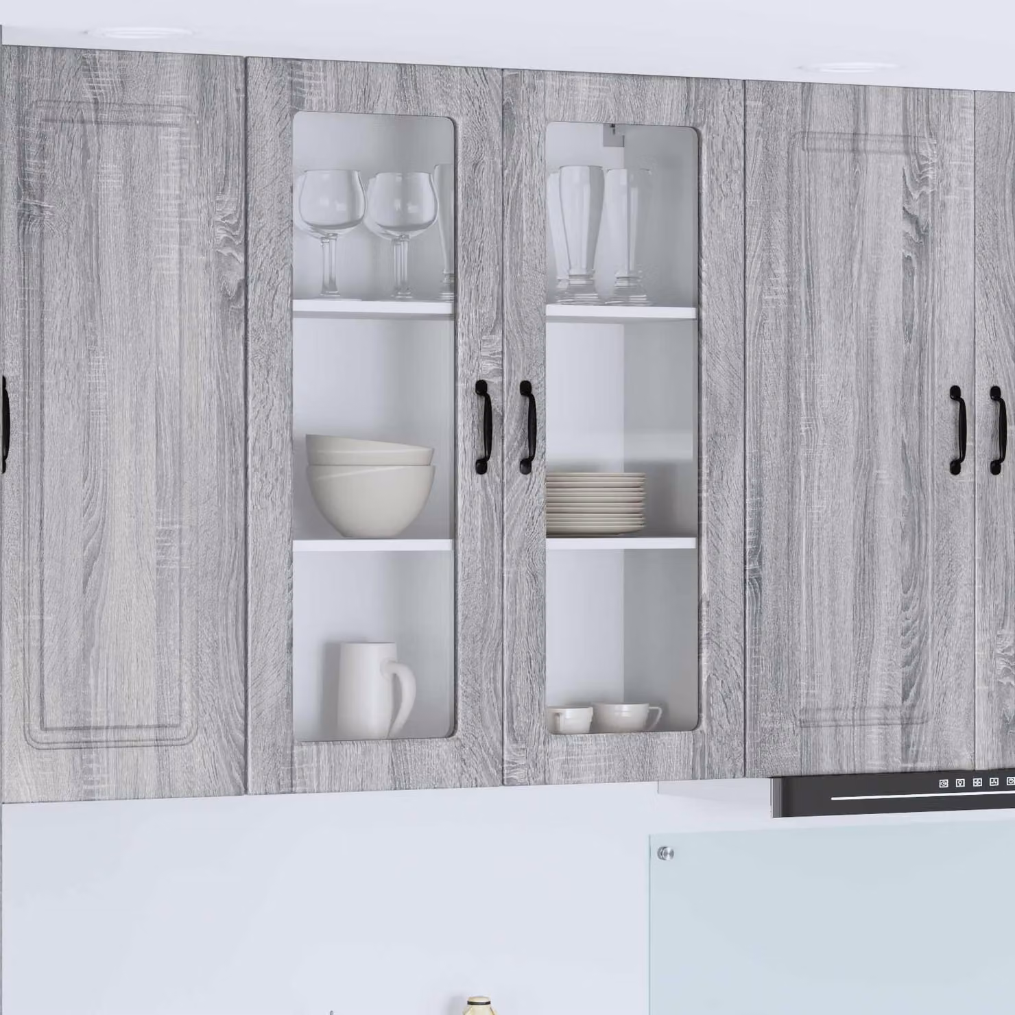vidaXL Mobiletto da cucina moderno con ante in vetro e ripiani interni, Grigio, L 80 x P 31 x H 100 cm