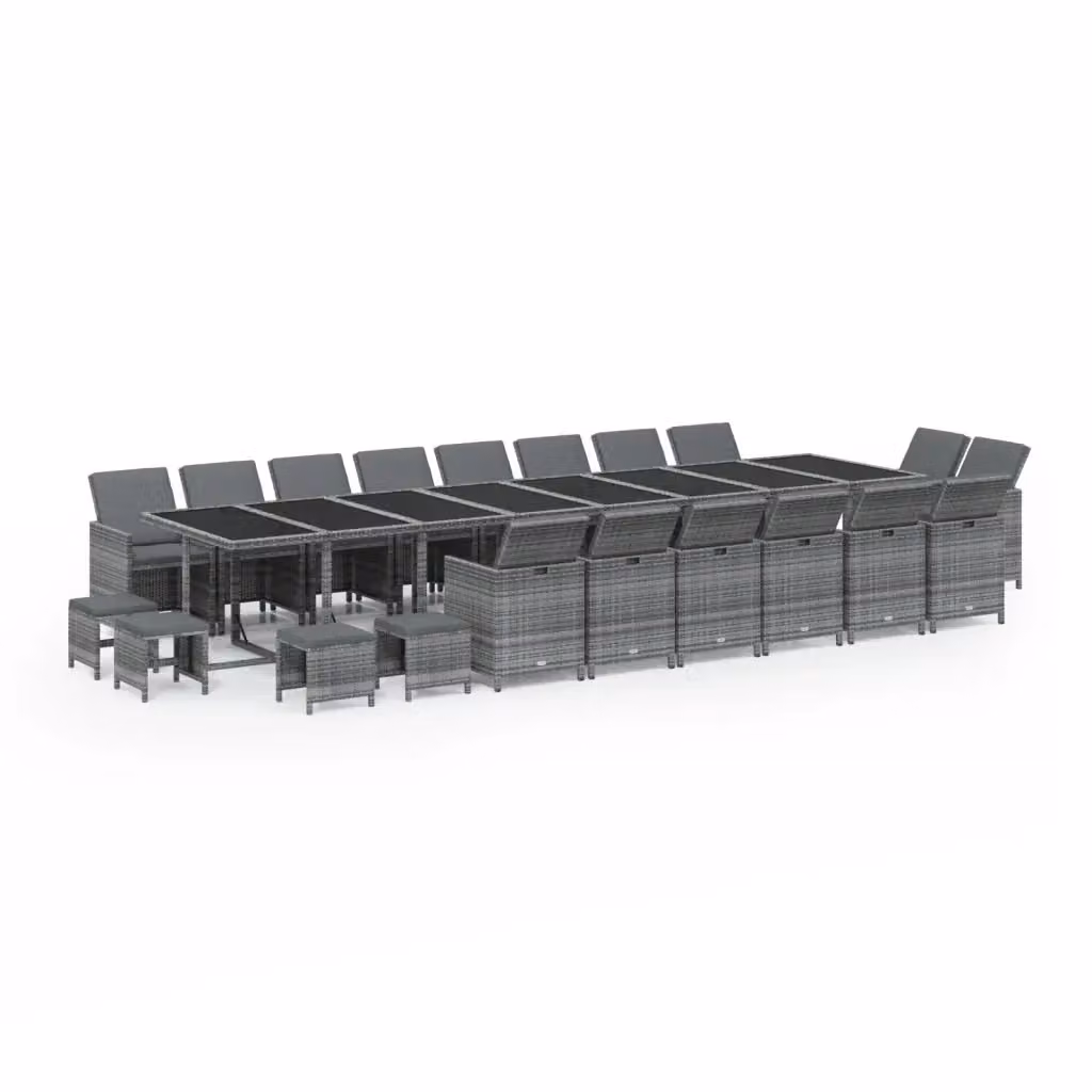 Set da pranzo da giardino vidaXL in polyrattan con cuscini e tavolo in vetro, 21 pezzi, grigio e nero – 2