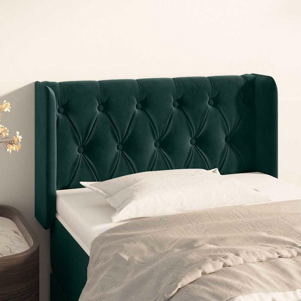 Testiera ad orecchio vidaXL in velluto verde scuro, L: 83 cm, P: 16 cm, H: 78-88 cm