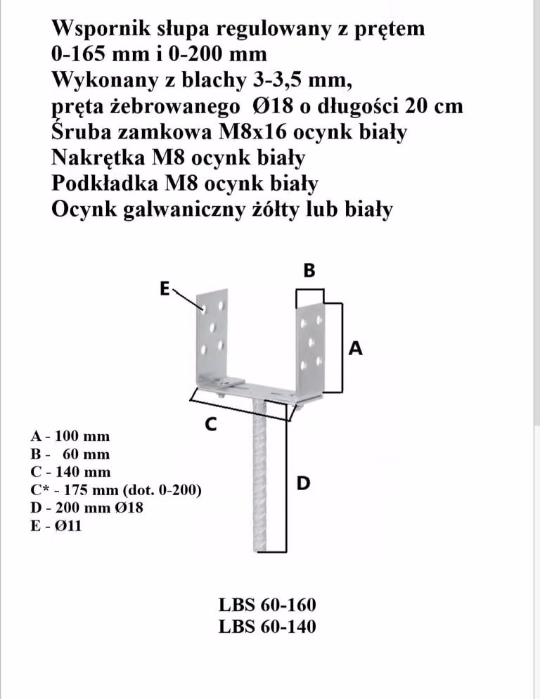 Base Per Asta Regolabile 0-165 Mm Per Asta, Zincata Bianca