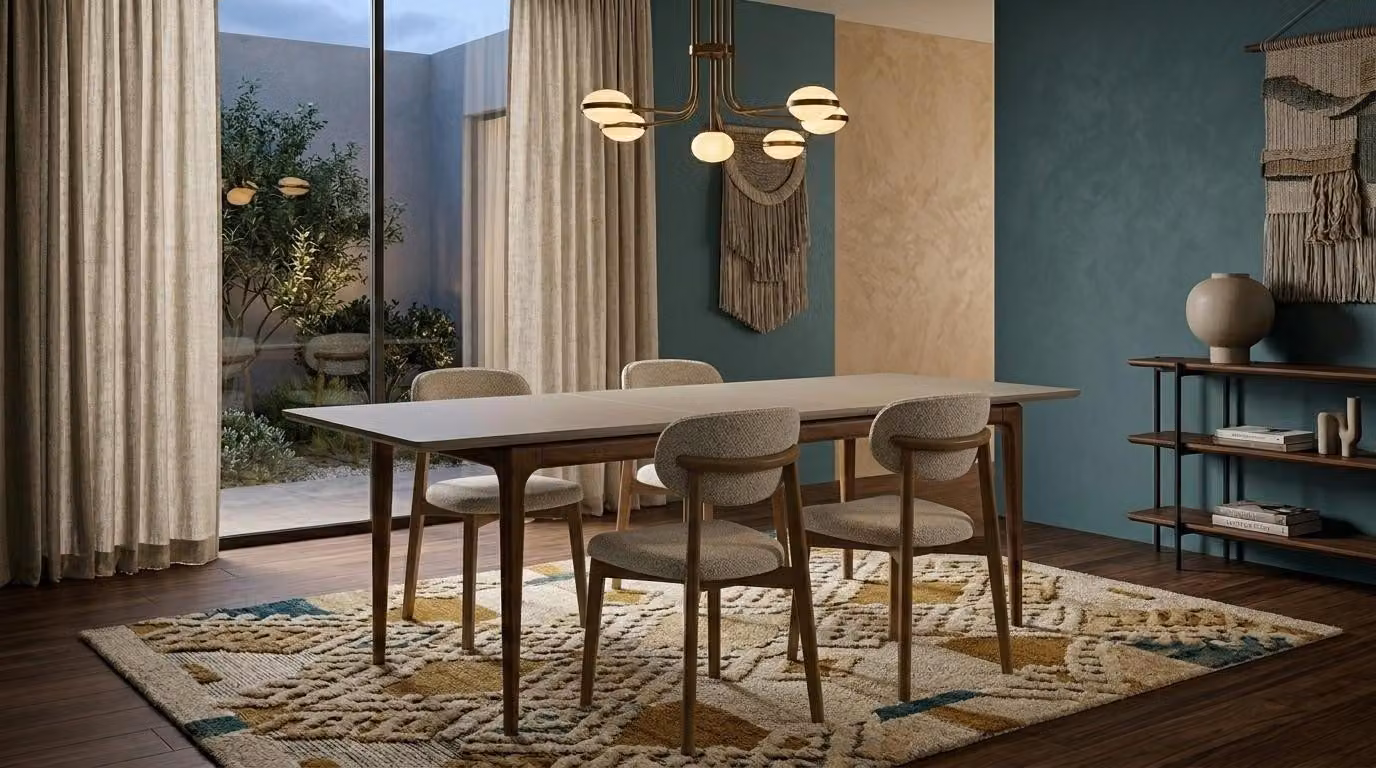 Tavolo da pranzo estendibile, design moderno, bianco, in legno e metallo, set con 4 sedie, grande