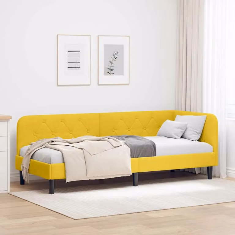 vidaXL Cornice del letto ad angolo asimmetrica in velluto giallo, L/P/H: 204 x 80 x 72 cm