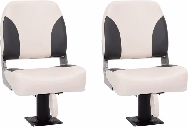 Set di 2 sedili per barca con supporto girevole a 360 gradi CFW9437539 in metallo e imbottitura, disponibili nei colori grigio, bianco o nero