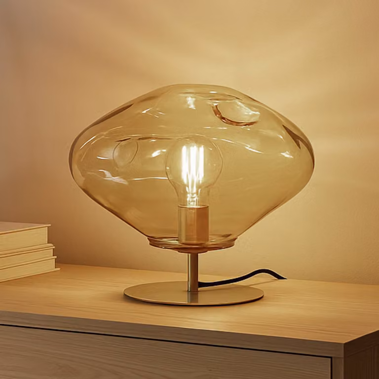 Lampada da tavolo Lelia Lindby, Crema / Ambra, Soggiorno / Sala da pranzo, Vetro, Design, Lampada da tavolo