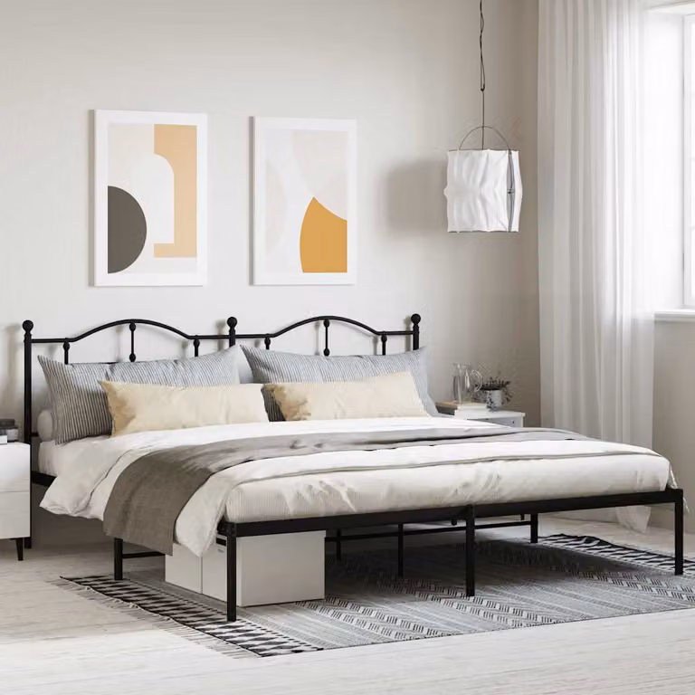 Giroletto vidaXL con testiera in metallo nero L 200 cm x P 200 cm