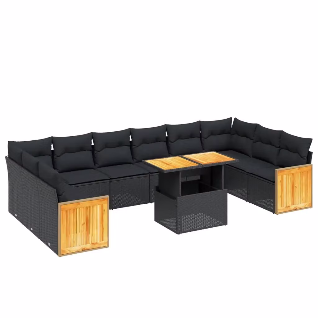 Set di divani da giardino VIDAXL in polyrattan nero con 11 pezzi e cuscini inclusi – 2