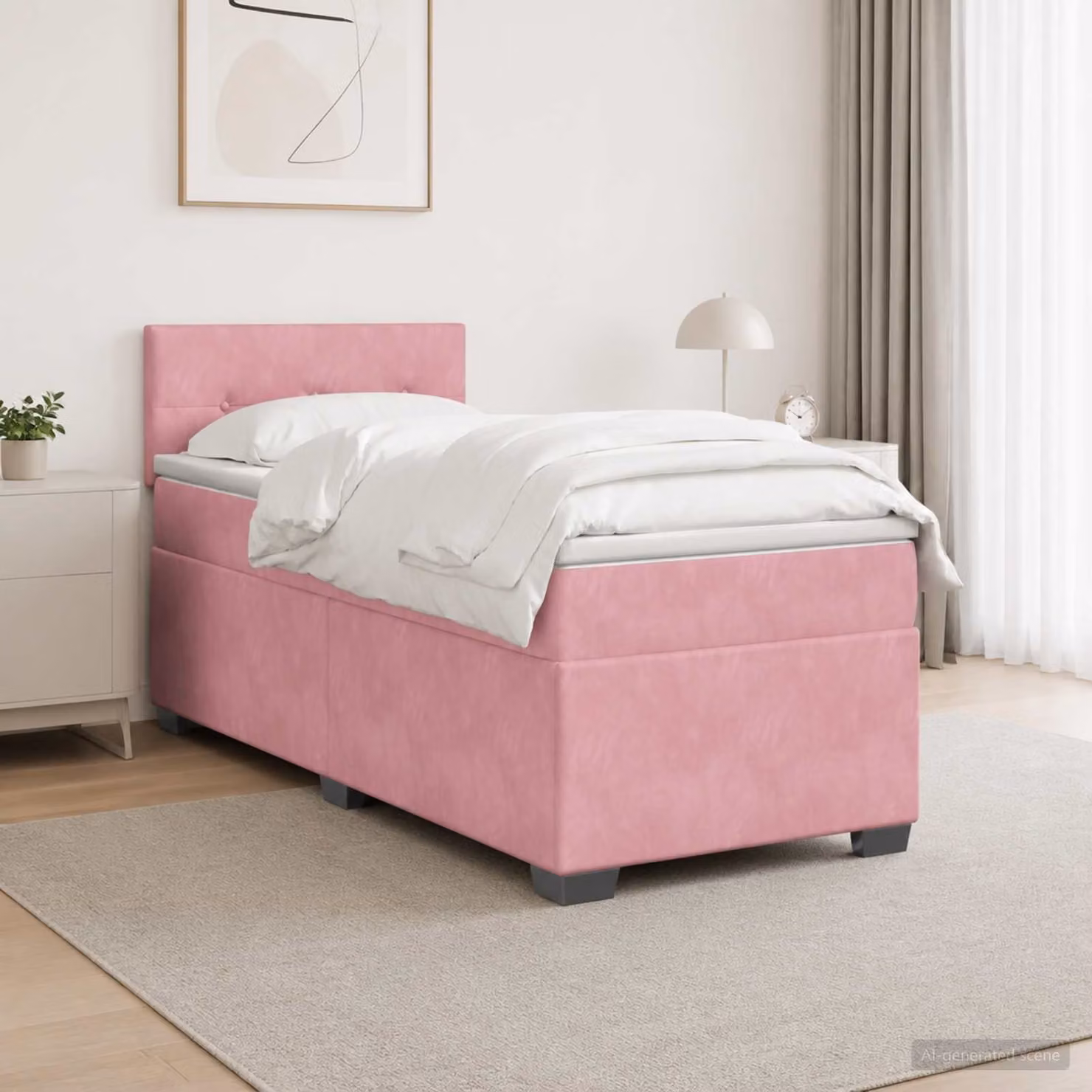 Letto box spring con materasso vidaXL in velluto rosa e bianco, L/P/H: 200 x 100 x 46 cm