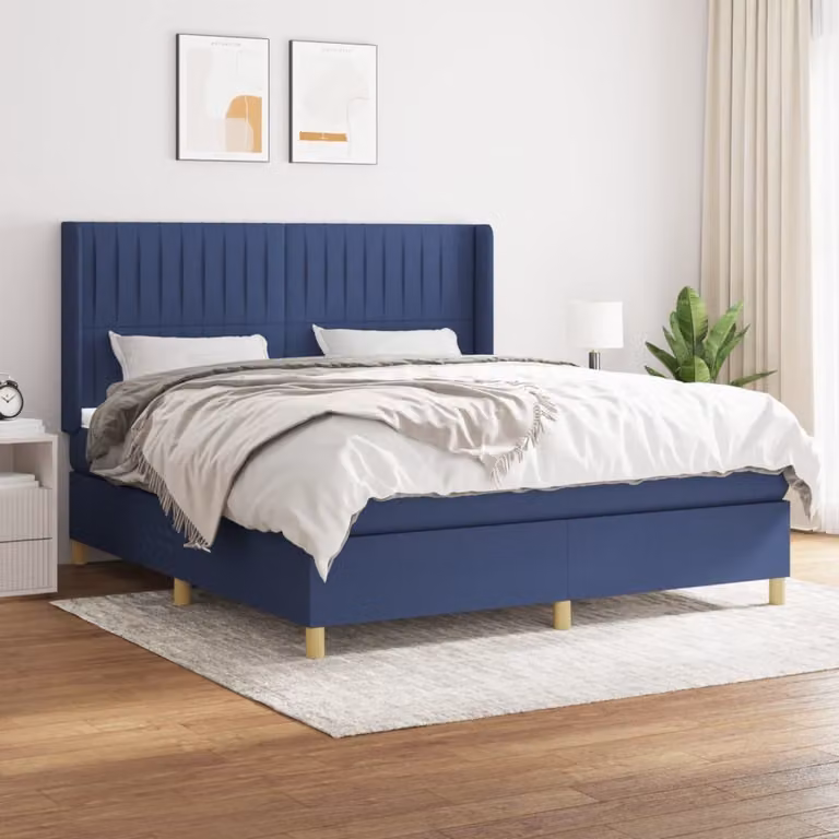 The Living Store Letto a molle con materasso blu 180x200 cm in tessuto