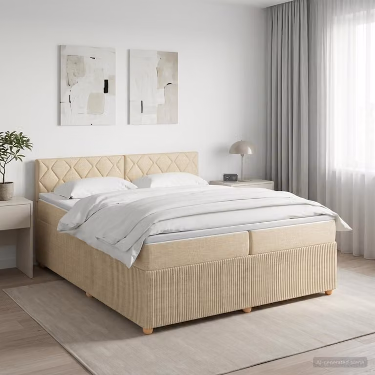 Letto box spring vidaXL con materasso a molle insacchettate in tessuto beige, L/P: 200 x 200 cm