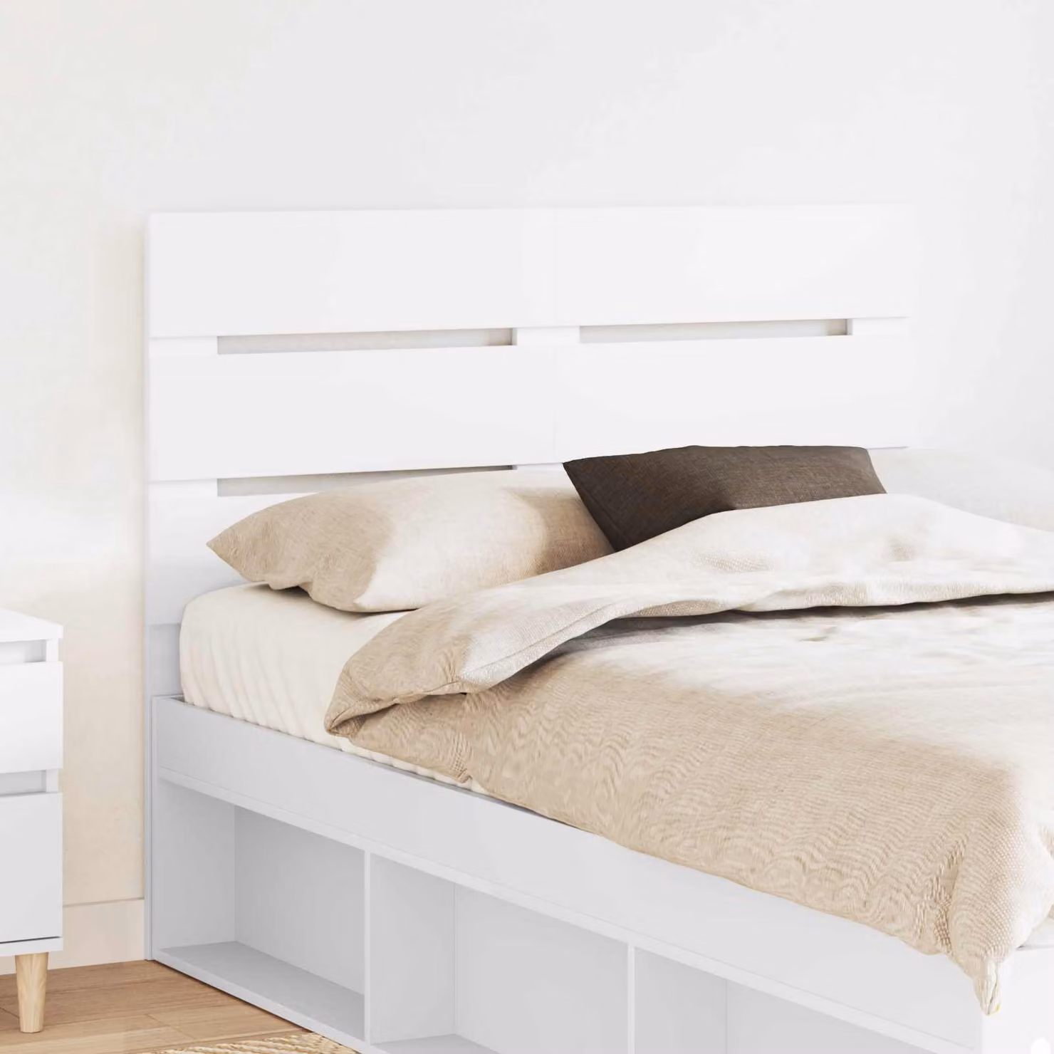 Testiera per letto moderna vidaXL in legno ingegnerizzato bianco con scomparti laterali