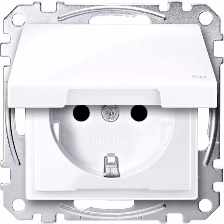 Presa SCHUKO con coperchio incernierato, IP44, BRS, SK, bianco attivo lucido, Sistema M