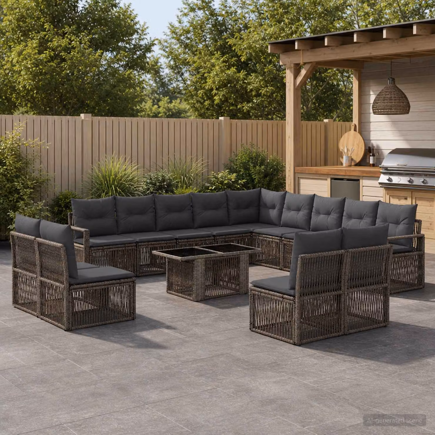 Set Divano da Giardino vidaXL 14 pz a Forma a L con Tavolino, Colore Grigio e Antracite, in Polyrattan e Acciaio con Cuscini Inclusi