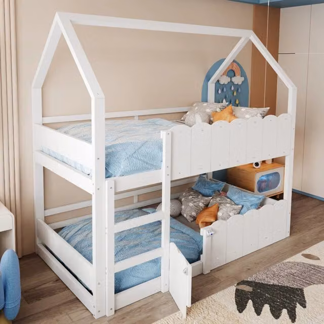 Letto a castello per bambini REDOM a forma di casa in legno bianco L/P: 90 x 200 cm
