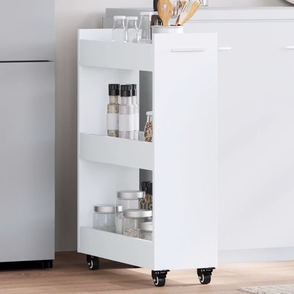 Carrello mobile con ruote vidaXL in legno multistrato bianco L: 60 cm, P: 22 cm, H: 79 cm