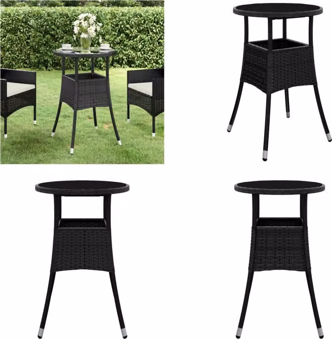 vidaXL Tavolo da giardino Ø60x75 cm in vetro temperato e poly rattan nero - Tavolo da giardino - Tavoli da giardino - Tavolo da pranzo da giardino - Tavolo da pranzo da esterno