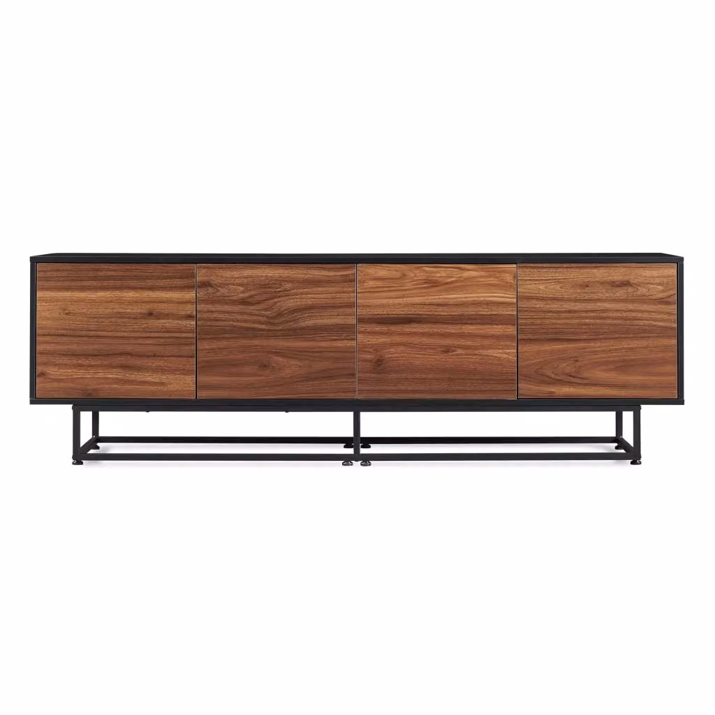 Credenza Bassa Boxholm en.casa con 4 Ante Push-Open, Nero e Effetto Noce, L 180 cm x P 30 cm x H 56 cm – 2