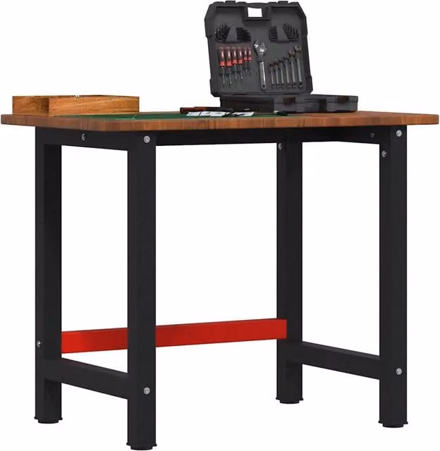 Banco Lavoro VIDAXL in Legno Massello di Rovere e Metallo, Marrone Scuro, L 100 cm x P 60 cm x H 81,5 cm – 1