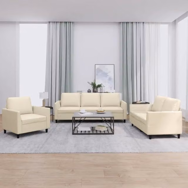 vidaXL Set di Divani 3 Pezzi in Similpelle Beige con Cuscini per Soggiorno – 1