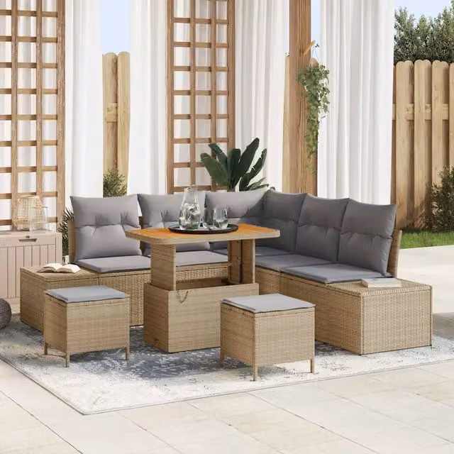 Set Divano da Giardino 8 pz Beige Poly Rattan 3364737
