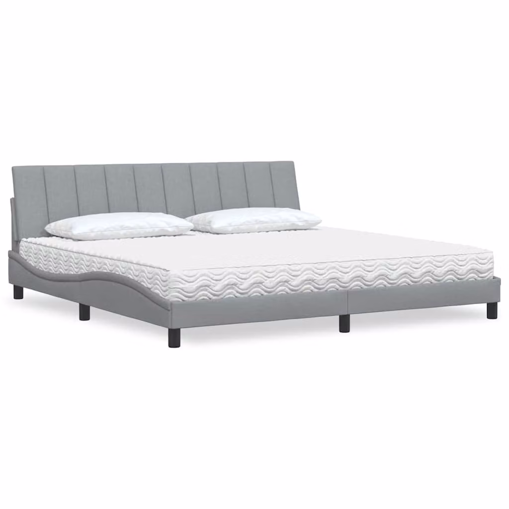 Letto con Materasso Hanko vidaXL in Tessuto Grigio Chiaro e Bianco, L/P/H: 200 x 200 x 205 cm