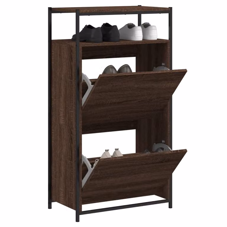 Mobile porta scarpe moderno vidaXL in rovere marrone con scomparti basculanti L: 112 cm, H: 60 cm, P: 34 cm
