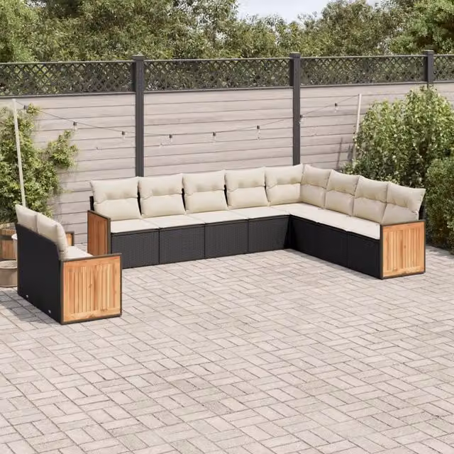 Set Divani da Giardino 10pz con Cuscini in Polyrattan Nero 3227792