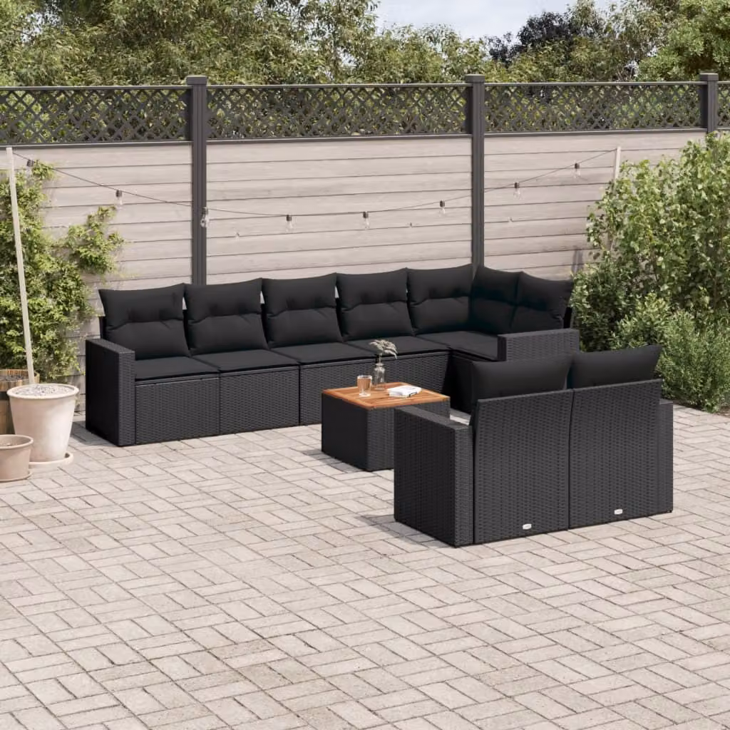 Maison Exclusive - Set da giardino 9 pezzi con cuscini in polyrattan nero