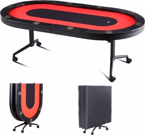 Tavolo da Poker VEVOR Pieghevole per 10 Giocatori, Tavolo da Gioco per Blackjack e Texas Holdem con Guide Imbottite e Portabicchieri in Acciaio Inossidabile, Colore Blu