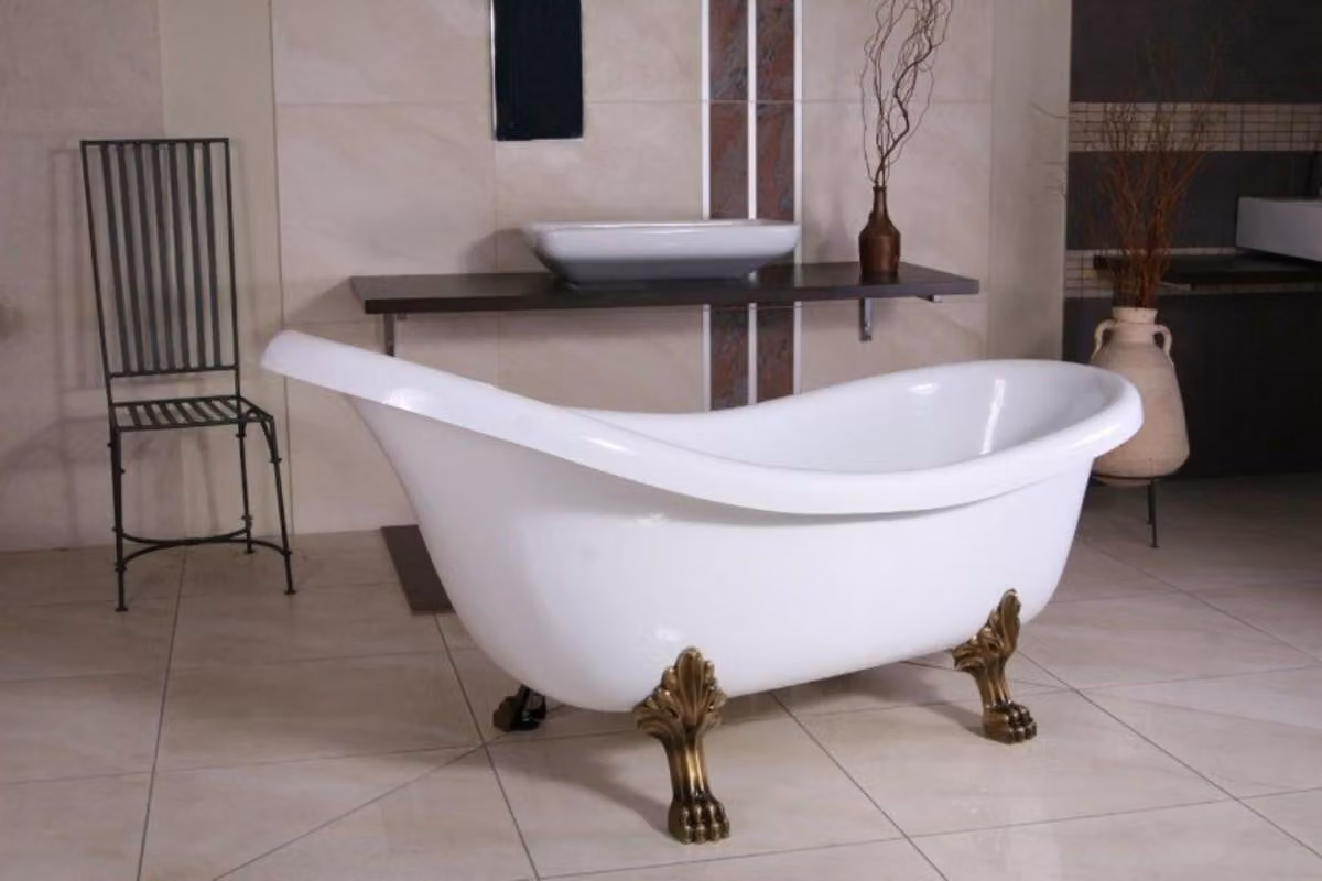 Vasca da bagno freestanding Art Nouveau Sicilia bianco/oro antico 174 x 83 x 81 cm, bagno barocco - vasca da bagno antica retrò