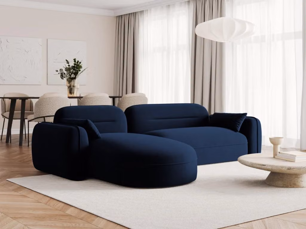 Divano angolare modulare Sydney Cosmopolitan Design a 4 posti in velluto blu, configurazione sinistra L/P/H: 275 x 165 x 70 cm – 2