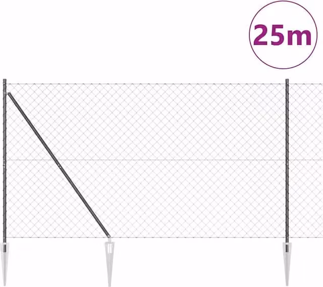 Palo della recinzione | Pannello per recinzione Grigio 25 x 1,6 m (maglia 60 x 60 mm)