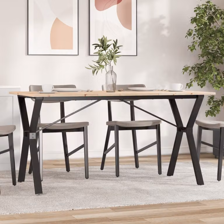 vidaXL Tavolo da Pranzo Rettangolare in Legno di Pino e Metallo Marrone con Telaio a X L: 160 cm, P: 80 cm, H: 75 cm