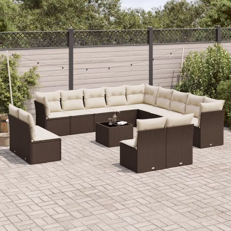 Maison Exclusive - Set Divani da Giardino 14pz con Cuscini in Polyrattan Marrone
