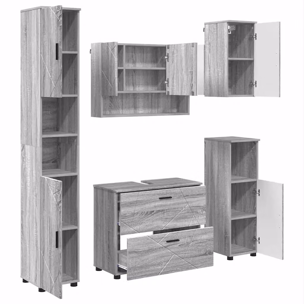 Set di mobili per il bagno moderno vidaXL in 5 pezzi Grigio, L/P/H: 35 x 30 x 192 cm – 2