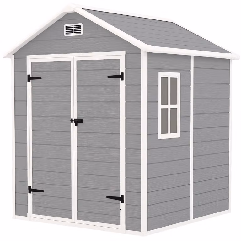 Casetta da giardino in plastica con finestra – con serratura | Colore: Grigio, Bianco | Dimensioni: 151x182x219 cm