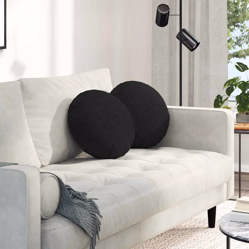 Set di 2 cuscini per seduta rotondi vidaXL in tessuto nero, lavabili in lavatrice, Ø 40 x 13 cm