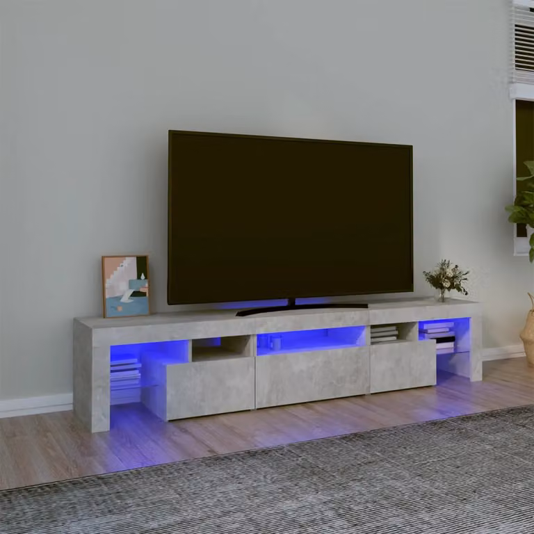 vidaXL Mobile Porta TV Moderno con Luci LED Integrate Grigio Cemento L: 200 cm, P: 40 cm, H: 36,5 cm