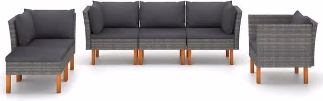 Set Divani da Giardino 6pz Polyrattan Legno di Eucalipto Grigio 3082084