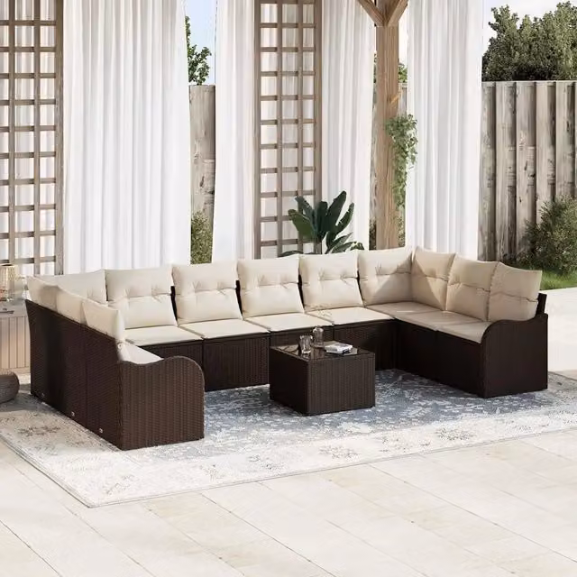 Set Divano da Giardino 11 pz Marrone e bianco polyrattan 3354557