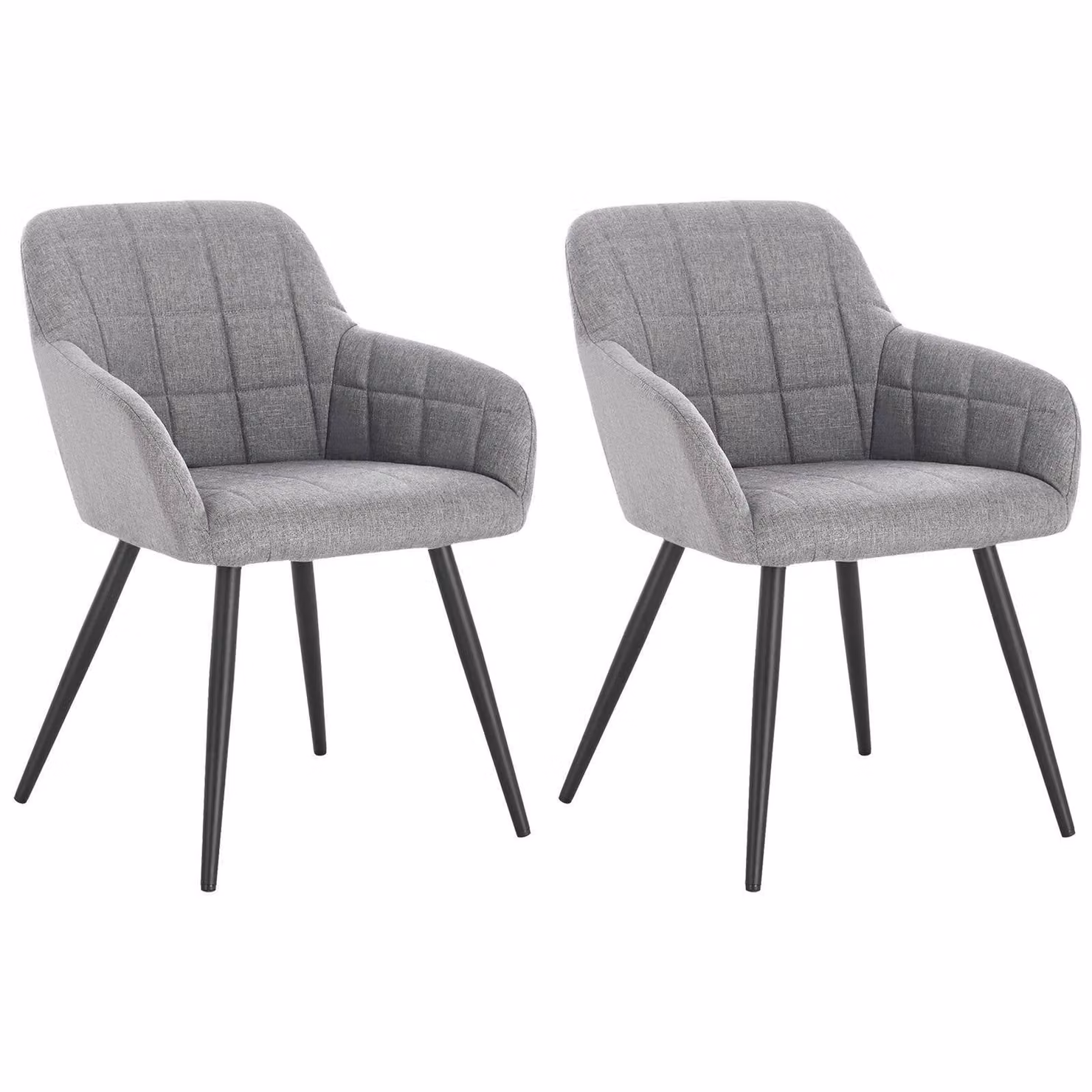 WOLTU Set di 2 sedie per sala da pranzo Sedia da cucina Sedia da soggiorno Sedia imbottita con braccioli, seduta in lino, gambe in metallo, grigio chiaro