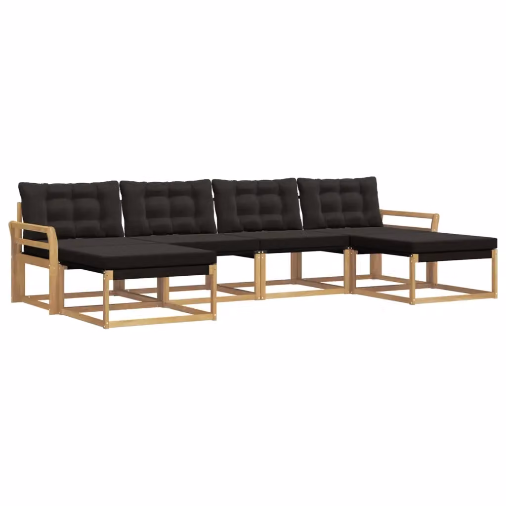 Set di divani da esterno vidaXL in legno di acacia e textilene, 6 posti, Bianco e Nero, con cuscini e pouf inclusi – 2