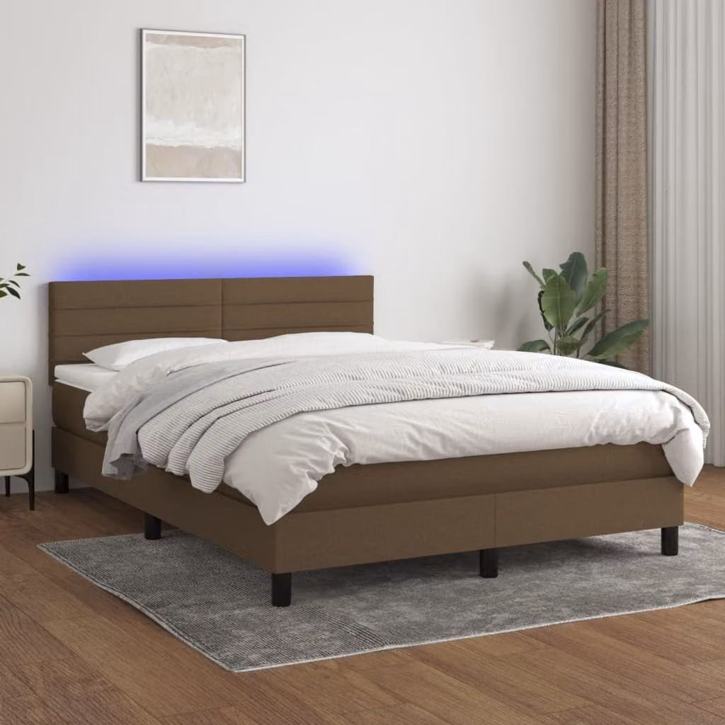 Maison Exclusive - Letto boxspring con materasso e illuminazione a LED, marrone scuro, 140x190 cm, rivestimento in tessuto