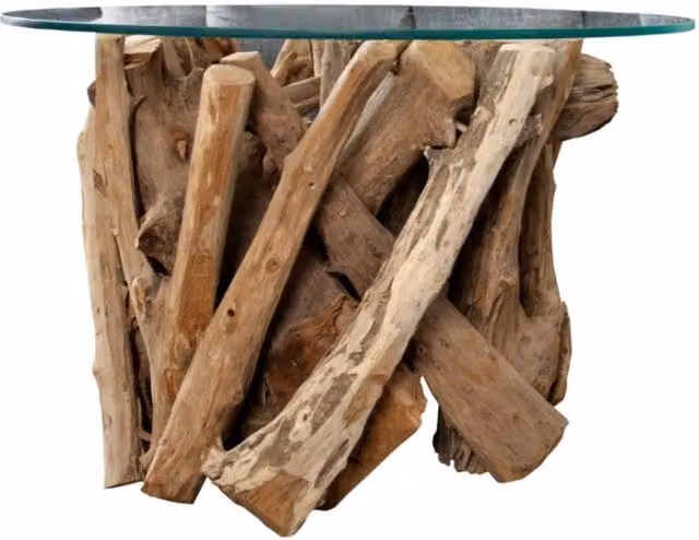 Tavolino basso rotondo ARBOREA Meublorama in legno di teak e vetro temperato marrone L: 60 cm, P: 60 cm, H: 41 cm – 1