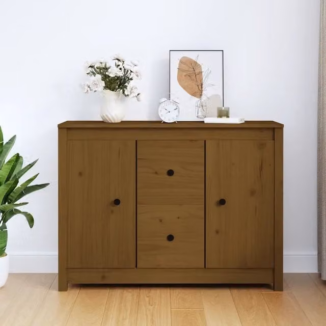 Credenza vidaXL in legno massello di pino marrone per sala da pranzo L: 100 cm, P: 35 cm, H: 74 cm